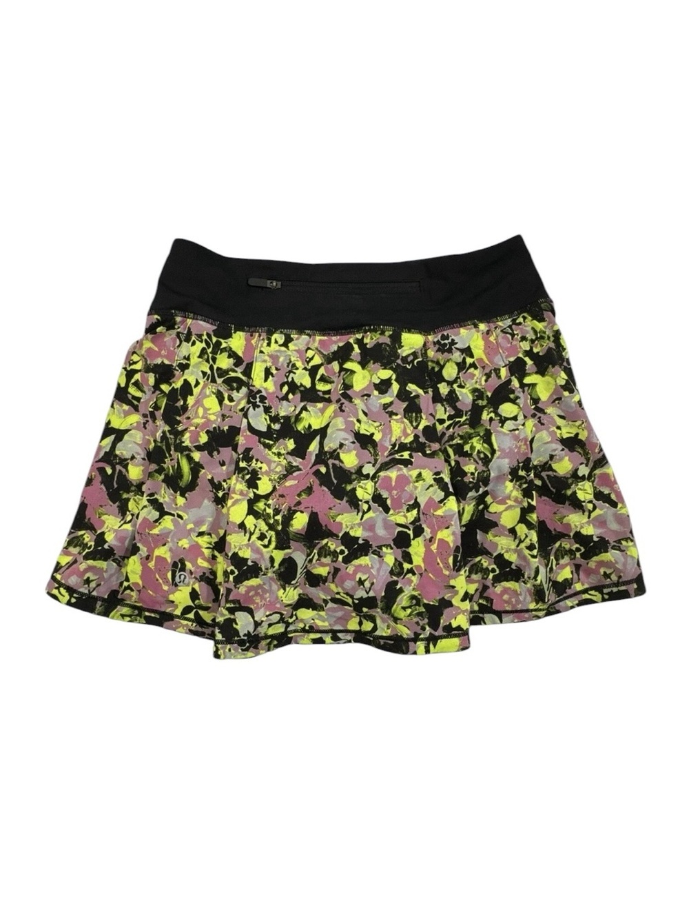 Lululemon Pace Rival Mid-Rise Skirt Inflected Highlight Yellow Multi/Black Sz 4 - Picture 2 of 7